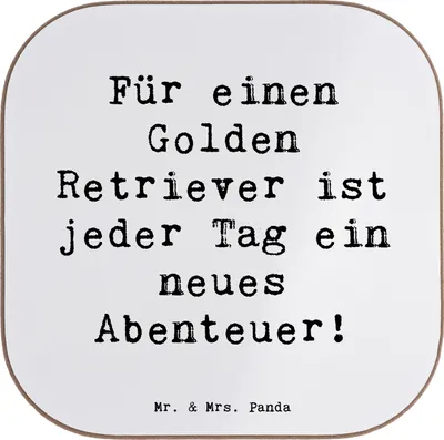Produktbild von Mr. & Mrs. Panda unterleger Spruch Golden Retriever Abenteuer - Weiß - Geschenk, Untersetzer für Gläser, Hunderassen Beschreibung, Vielfalt, Freude, Holzuntersetzer, Glas