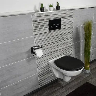 Produktbild von CORNAT Toilettenpapierhalter mit Ablage, schwarz, 3M-Kleber/Schrauben