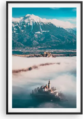 Produktbild von Gerahmtes Poster - Schwarzer Rahmen - Winter Berge Wolken - 61x91,5 cm - Wand Bild - Wanddeko - Wandbilder - Kunstposter - Wandposter - Bilderrahmen - Bilder - Kunstdruck - P2BPA61x91-5183