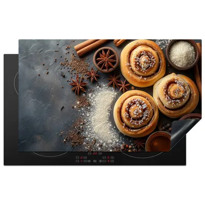 Obrázok produktu pre KitchenYeah® Kryt varnej dosky škorica - betón - potraviny, 83x51cm, kuchynská dekorácia, keramický kryt varnej dosky, krycia doska na varnú dosku