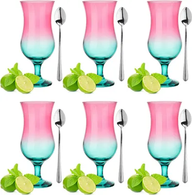 Produktbild von Glasmark KROSNO, 420ml, Set von 6, mit langen Löffeln,  Glas für alkoholische Cocktails, Longdrinkgläser, Cocktailgläser, Trinkgläser, Partygläser, Perfekt für Zuhause, Restaurants, Glässerset, Ombre-