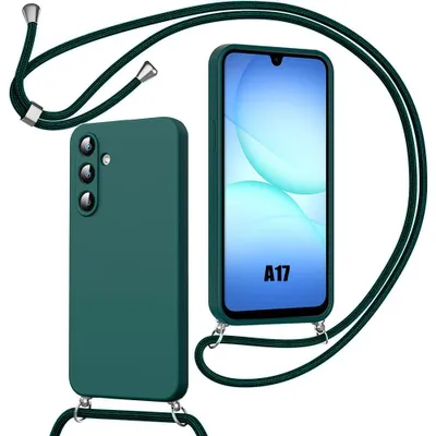 Image de Coque pour Samsung Galaxy A17 4G/5G, Protection Souple Antichoc Silicone avec Cordon - Vert Nuit
