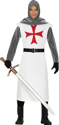 Produktbild von Mittelalter Ritter Kostüm Karneval Helm Schwert Schild, Größe: 48 - 50 (M) Farbe: Weiß