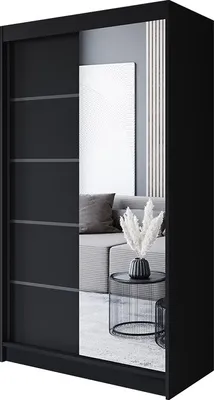 Produktbild von Easy4You P3 150 cm Schwarz Schiebetüren Kleiderschrank 150x200x58 cm mit Spiegel - Schlafzimmermöbel, Aufbewahrung - Mehrzweckschrank