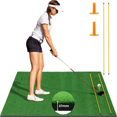 Produktbild von GOPLUS Golf Abschlagmatte, 152x117 cm Golf Übungsmatte mit 2 Ausrichtungsstäben, 2 Golf Tees & 6 Positionen, Golf Trainingsmatte für drinnen & draußen