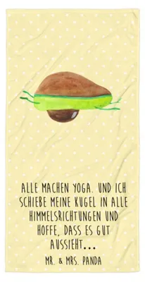 Produktbild von Mr. & Mrs. Panda Handtuch Avocado Yoga - Gelb Pastell - Geschenk, Duschtuch, Hilfe, Bauch, Unsportlich, Frottee-Handtuch, Badehandtuch, Haha, Großes, Strandtuch, Humor