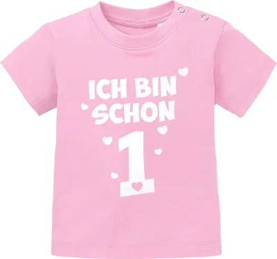 Produktbild von Baby T-Shirt kurzarm Spruch Ich bin schon 1 - 1. Geburtstag Baby Kinder Geschenk für Einjährige Moonworks® rosa 80/86 (10-15 Monate)