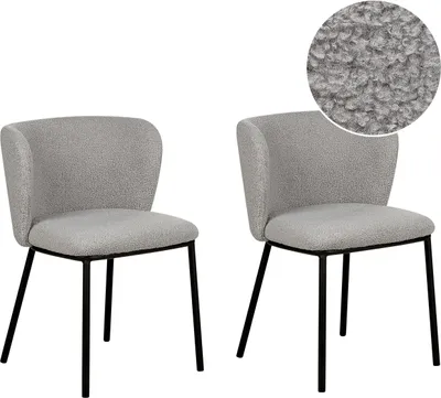 Obrázok produktu pre BELIANI Sada 2 jedálenských stoličiek sivé buklé čalúnenie čierne kovové nohy bez opierok zaoblené operadlo moderný dizajn