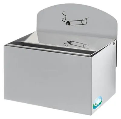 Produktbild von Robuster Wandascher mit Schild | 0,8 Liter, HxBxT 20x20x12,5cm | Verzinkter Stahl | Silber