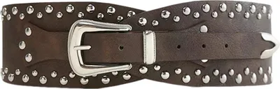 Produktbild von Punk-Style Gürtel mit Nietenverzierung, breiter Bund aus Kunstleder, vielseitiger Hemdgürtel, modisches Accessoire