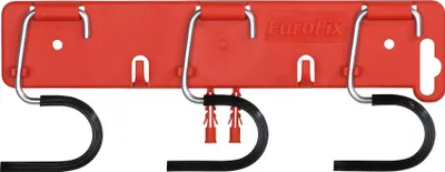 Produktbild von Geräteleiste OrgaHook | HxBxT 25x10x1,5 cm | Kunststoff/Stahl | 3 verzinkte Halter | 2 feste Haken | Inkl. Dübel zur Befestigung