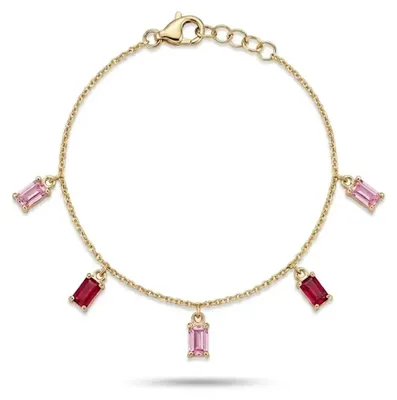 Produktbild von Suzan Gold® 925 Sterling Silber Armband Damen pink rote Stein Anhänger elegant filigran wasserfest Geschenk Pink Ruby Charm Bracelet hochwertig