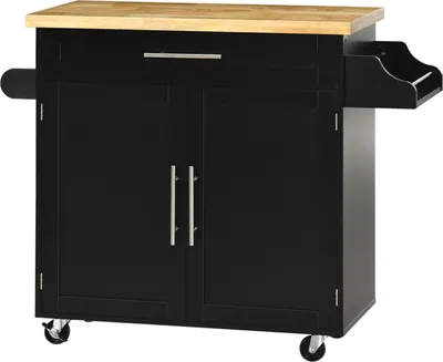 Produktbild von Küchenwagen Servierwagen Mit Arbeitsplatte Küchentrolley Mit Gewürzregal, Handtuchhalter Für Wohnzimmer Esszimmer Schwarz 109 X 40 X 89 Cm