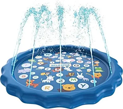 Produktbild von Zoem Watermat - Spielmatte mit Wassersprher - 49 Wassersprher - Alphabet + Tierbilder - Wasserspielzeug/Gartenspielzeug/Wasserspiel/Spielzeug/Kinderbecken - 170x170CM