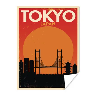 Obrázok produktu pre MuchoWow® Plagát - Japonsko - Vintage - Most - ilustrácie - 30x40