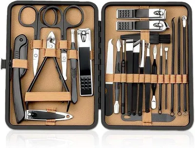 Immagine prodotto di Set di forbici per unghie con 16 pezzi - Kit manicure in acciaio inossidabile con custodia - nero