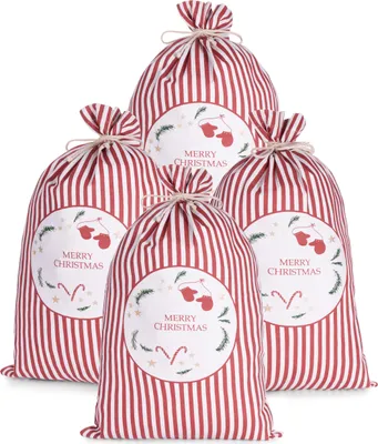 Image de BRUBAKER Sac de Noël Merry Christmas Rouge Blanc - 80 cm Sac cadeau de Noël - Sac de Saint-Nicolas, 4 pièces