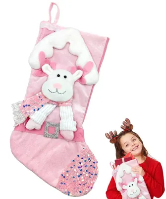 Produktbild von Nikolausstrumpf Rosa Groß 3D Glitzer Weihnachtsstrumpf Nikolausstiefel Zum Aufhängen