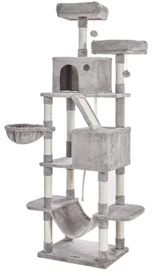 Produktbild von Katzenkratzbaum mit Hängematten – 7 Ebenen – hellgrau – 60 x 50 x 206 cm