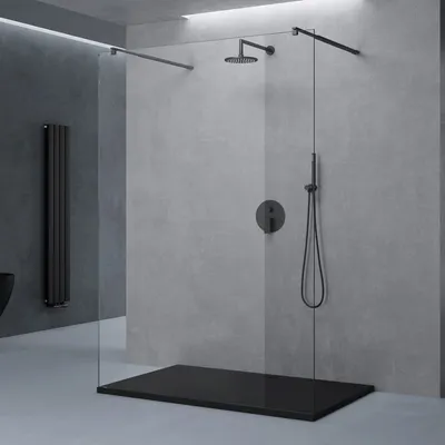 Immagine prodotto di doporro Box Doccia Walk-In 110x200cm, Parete Doccia Anticalcare in Vetro Trasparente 8mm con Bracci Sostegni Telescopici in Acciaio MMBR3 Nero