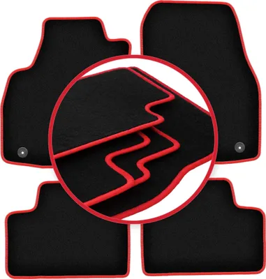 Produktbild von Fußmatten Automatten Velours Schwarz/Rot für Opel Astra H 2003-2010 Set 4-tlg