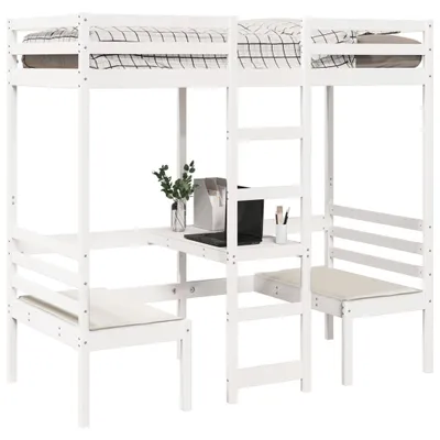 Produktbild von Maison Exclusive - Hochbett mit Schreibtisch & Stühlen Weiß 90x200 cm Kiefernholz