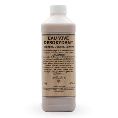 Imagen del producto de Comptoir D'Art - Desoxidante Eau Vive (0708) Para Cobre, Bronce y Latón - Limpiador de Metales - Elimina la Oxidación (500 ml)