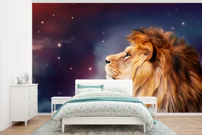 Produktbild von MuchoWow® Fototapete für Wohnzimmer oder Schlafzimmer Wandtapete Vinyl Motivtapete Löwen - Sternenhimmel - Farben - 405x260 cm - Die Küche