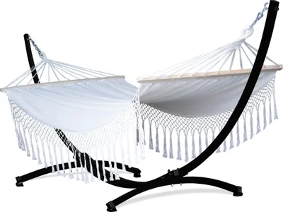 Produktbild von Potenza Outdoor Hängematte mit Gestell für 2 Personen I Stabhängematte XXL 220x160, 200kg I Schwarz Hängemattengestell 220kg Wetterfest