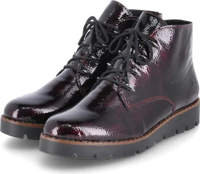 Zdjęcie produktu dla Rieker damskie sznurowane buty za kostkę w kolorze czerwonego wina z syntetycznym patentem Rozmiar: 39