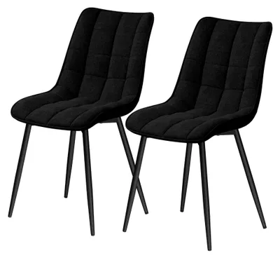 Produktbild von Esszimmerstühle 2er Set, für Wohnzimmer, Küche und Esszimmer, gepolstert mit Rückenlehne, Sitzfläche aus Leinen, Metallbeine, bis 150 kg belastbar, Schwarz