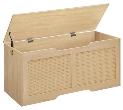 Zdjęcie produktu dla Ławka z miejscem do przechowywania, imitacja rattanu, kolor beżowy, wymiary: 110 x 40 x 50 cm