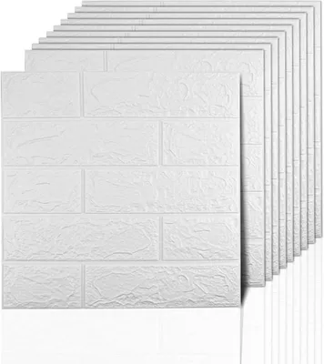 Produktbild von 3D-Wandpaneele zum Abziehen und Aufkleben, 14,5 m² Abdeckung, bedruckbarer Kunstziegel-Tapetenaufkleber mit selbstklebendem wasserdichtem Schaumstoff für Innenwanddekoration, Badezimmer Heimdekoration (10 Stück) (weiß)