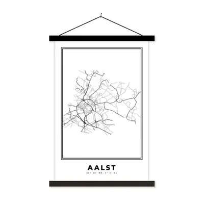 Produktbild von MuchoWow® Textilposter Karte - Aalst - Schwarz und weiß - Stadtplan - Belgien 120x180 cm mit schwarzem Rahmen - Fotos