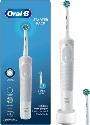Produktbild von Braun Oral-B Vitality 100 Starter Pack, Erwachsener, Rotierende-vibrierende Zahnbürste, Weiß, Grau, 2 min, Akku, Integrierte Batterie
