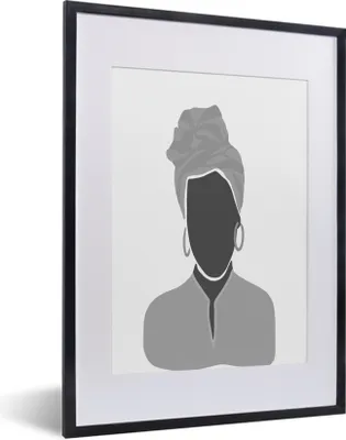 Produktbild von MuchoWow® Gerahmtes Poster Porträt-Zeichnung - Frau - Schwarz - Weiß 30x40 cm - Poster mit Schwarzem Bilderrahmen Wandposter Rahmen Foto Bilder - Wandposter Schlafzimmer