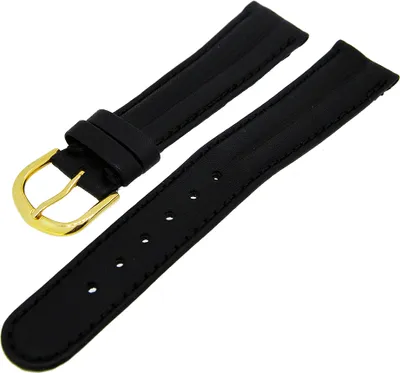 Produktbild von Uhrenarmband Lederband Schwarz Gold Doppelwulst 18mm dick gepolstert NEU