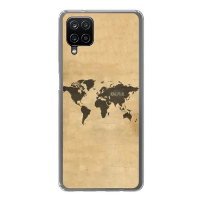 Produktbild von MuchoWow® Handyhülle Schutzhülle Hülle für Samsung Galaxy A12 Weltkarte - Braun - Zitat Silikon Softcase Handy Hülle - Bild