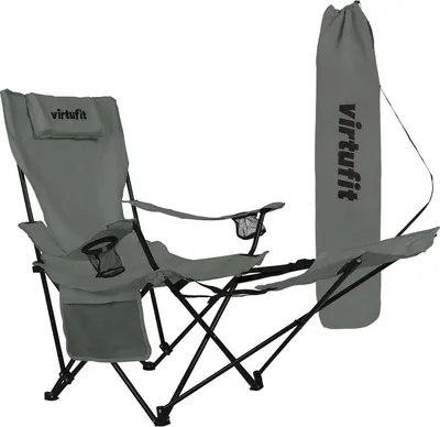 Produktbild von VirtuFit Klappbarer Campingstuhl mit Fußstütze und Becherhalter Grau