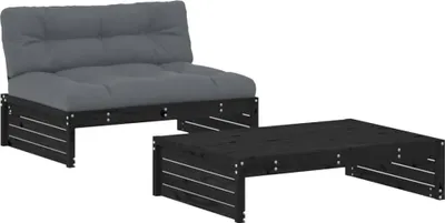 Produktbild von vidaXL 2-tlg. Garten-Lounge-Set mit Kissen Schwarz Massivholz