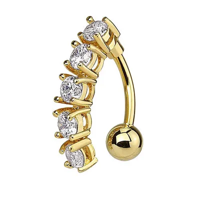 Produktbild von Taffstyle Bauchnabelpiercing Reverse Bauchnabelpiercing 5 eingefasste Kristalle im beweglichen Anhänger, Gold