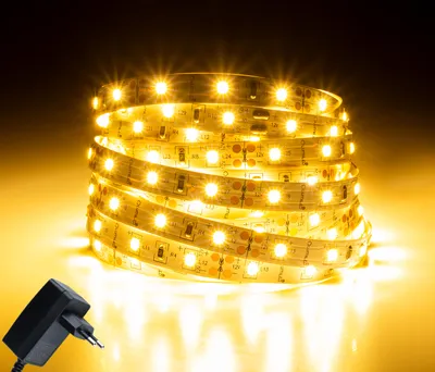 Zdjęcie produktu dla Zestaw Taśma LED Pasek 12V 24W 300LED SMD 2835 Ciepła 8mm 5m + Zasilacz