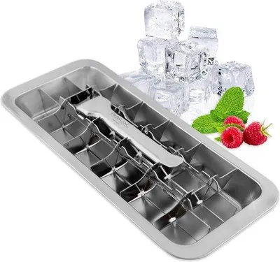 Produktbild von Eiswürfelform aus 18/8 Edelstahl, 18x 3 cm, Hebeltechnik, spülmaschinengeeignet, plastikfrei, geschmacksneutral