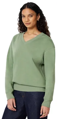 Produktbild von A. Essentials Damen Oversize Fleece-Pullover, Sweatshirt mit V-Ausschnitt, Salbe