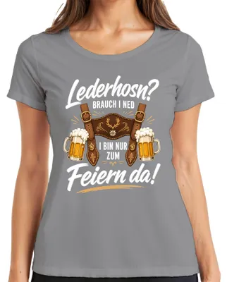 Produktbild von Lederhosn Brauch i ned I bin nur zum Feiern da Lederhose Dirndl Damen T-Shirt, Grau, M