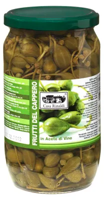 Image de Casa Rinaldi Câpres italiennes avec pédoncule au vinaigre, poids net égoutté 400g