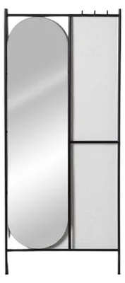 Productafbeelding van Zwarte, vrijstaande garderobestandaard met spiegel, 70 x 4 x 160,5 cm