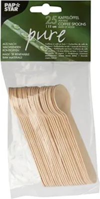 Produktbild von PAPSTAR Kaffeelöffel aus Holz "pure", 11 cm, umweltfreundlich | Beutel (25 Stück)