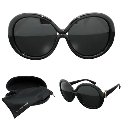 Produktbild von Damen Sonnenbrille Oversized Schwarz Polarisiert Getönt Runde Vintage Retro Brille Große Gläser Festivalbrille Luxxada