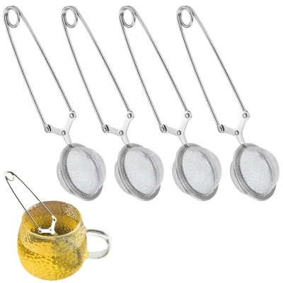 4 Teezangen aus Edelstahl für losen Tee, silber